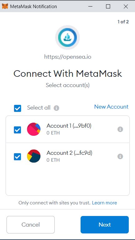 Metamask: Only one account is listed by the configured Web3Provider
